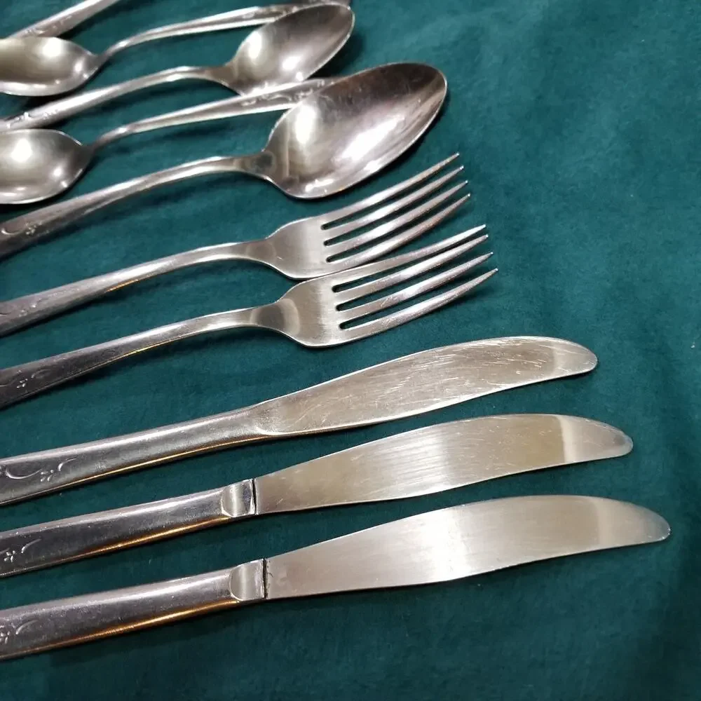 10 Silco Mardi Gras Stainless Silverware Knives Forks Spoons Fireworks VTG